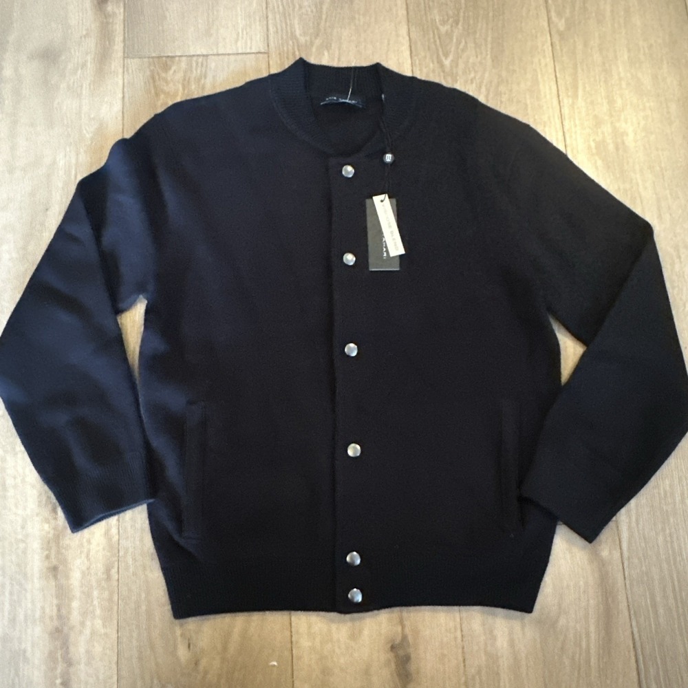 Elie‎ Tahari Men's Black Knit Bomber Jacket Full Snap Viscose Blend Small NEW